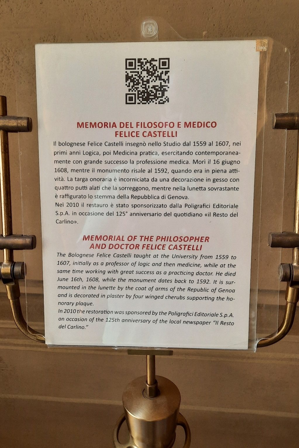 Felice Castell's memorial tablet, Archiginnasio Palace, Bologna - 03.jpg